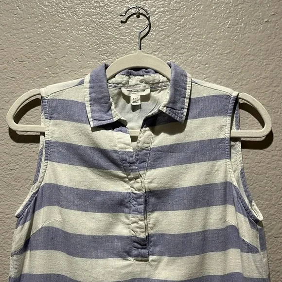 Beach Lunch Lounge Leandrina Blue Striped Linen Cotton Dress Pockets Size S/P - Picture 6 of 11